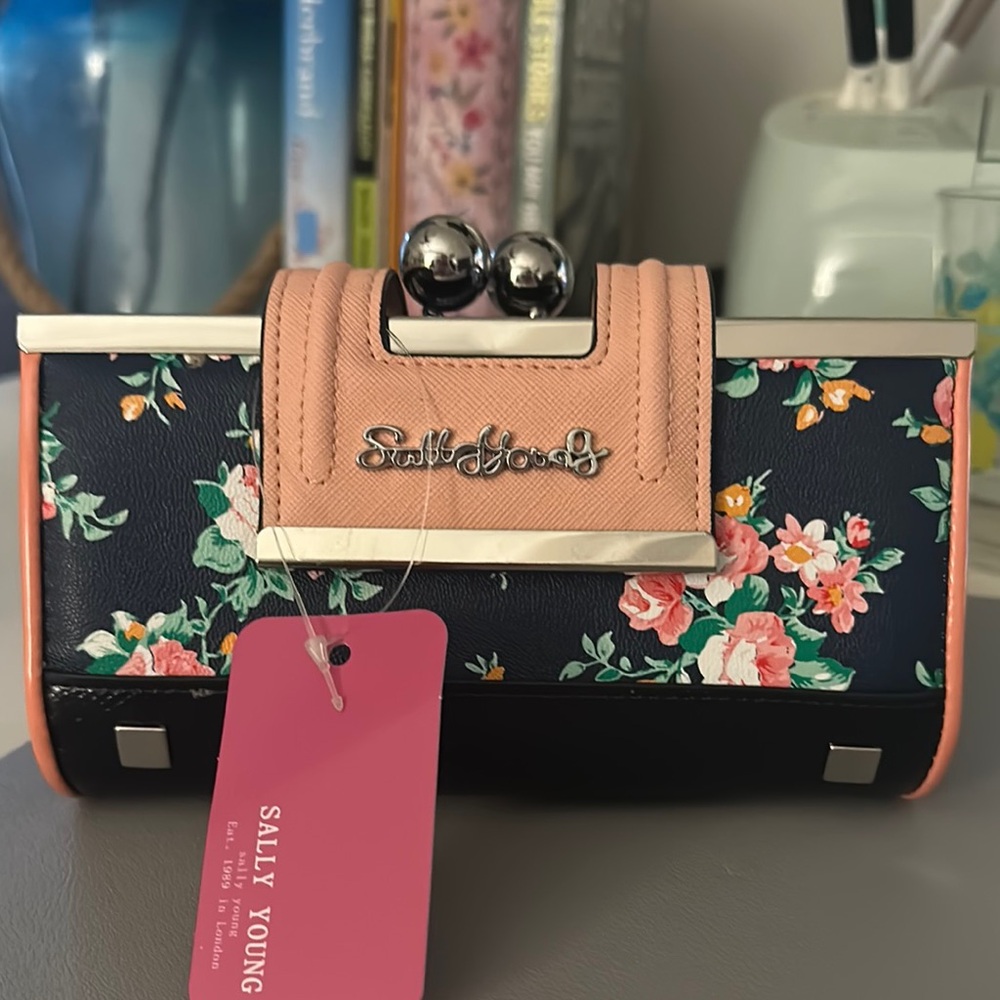Sally Young Blue and Pink Floral Clutch Wallet
